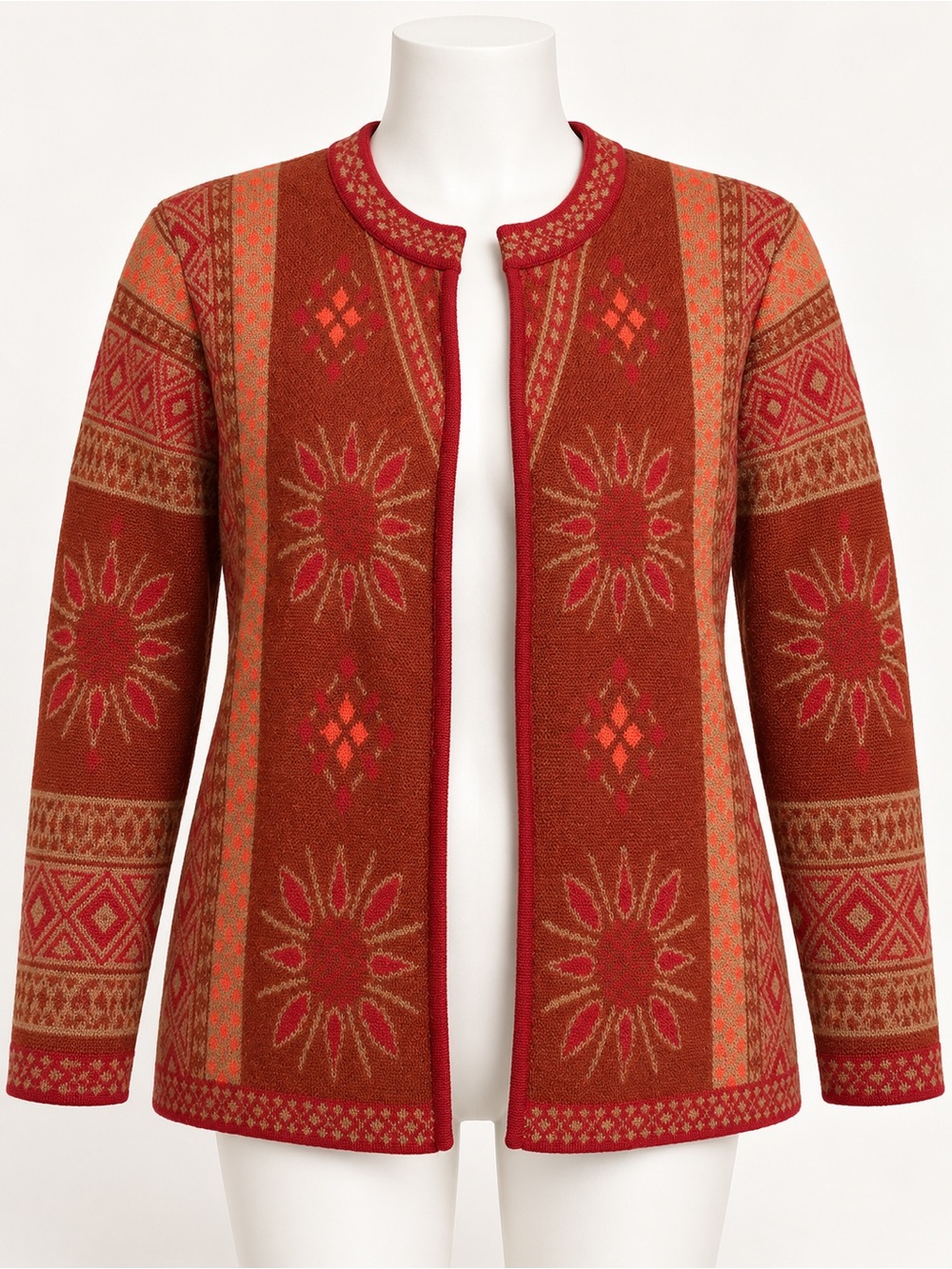 Vintage Alpaca Azul Peru Red Patterned Longline Cardigan